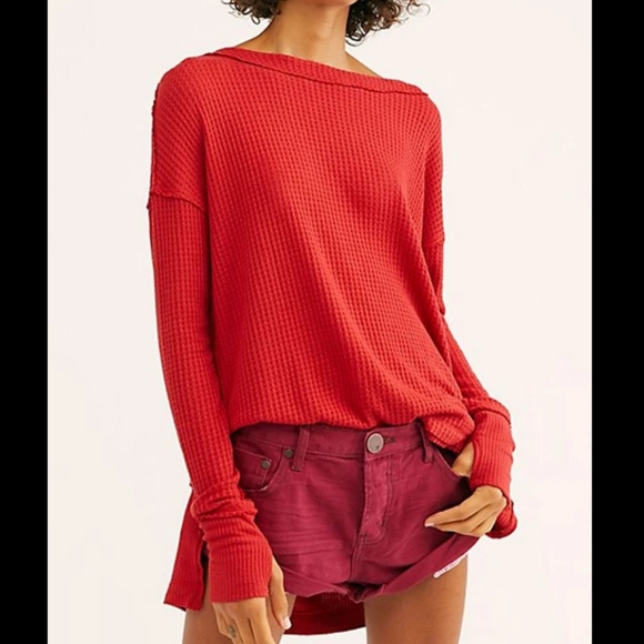 Free People We The Free North Shore Thermal Boat Neck Tee Phoenix Red Siz XS NWT - Picture 12 of 13
